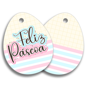 Tag de Páscoa Oval Glossy Dupla Face 220g 5,5x7cm 4x4 - Colorido Frente e Verso  Recorte Oval + Furo 